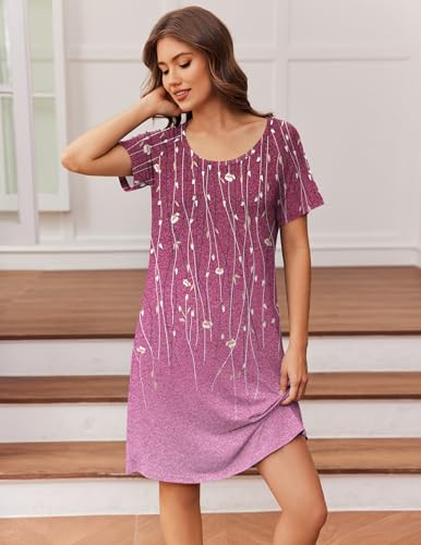 Image of Ekouaer Womens Nightgown Short Sleeve Night Dress Printed Sleepwear Soft Sleep Shirt S-3XL