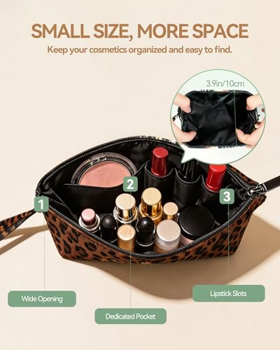 Image of Gloppie Leopard Small Makeup Bag for Purse Wristlet Cosmetic Bag for Women