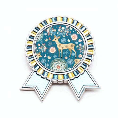 Broche cerf fleur bleue en métal M pour moderniser une veste unie