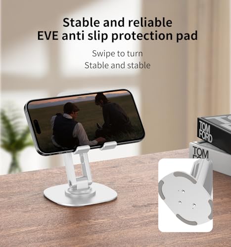 Image of 360 Rotating Cell Phone Stand for Desk (K69-White) | Adjustable & Foldable Phone Holder, Aluminum Desktop Phone Stand with Anti-Slip Base, iPad Stand for Desk