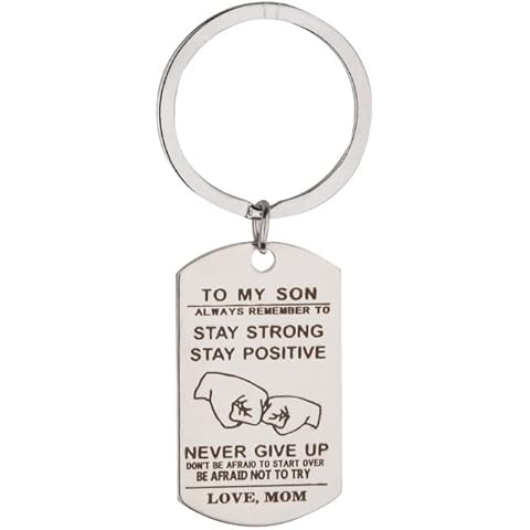 Son Birthday Gifts from Mom to Our Son Inspirational Keychain Gifts for Son Christmas Gifts for Son in Law Gifts from Mother in Law, Silver, S Cover