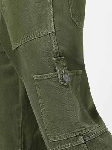 Image of Urbano Fashion Men's Loose Mid Rise Baggy Fit Washed Cargo Jeans with 6 Pockets Non-Stretchable