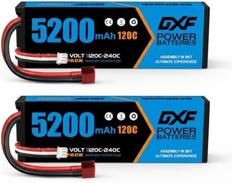 DXF 2S 7.4V 5200mAh Lipo Battery 120C Hard Case Battery with Deans Plug for 1/8 1/10 RC Vehicles Car 1/10 Truck Slash X-Maxx RC Buggy Truggy RC Airplane(2 Pack)