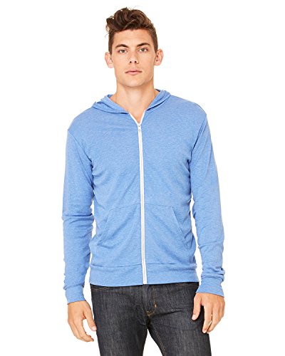 Bella + Canvas Unisex Triblend Full-Zip Lightweight Hoodie - BLUE TRIBLEND - XS - (Style # 3939 - Original Label)