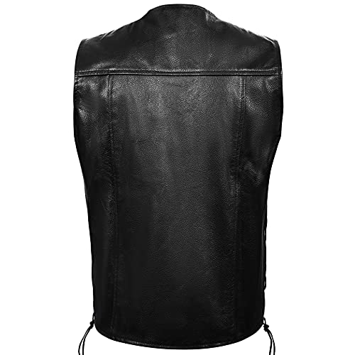 Colete de couro para motociclista PGS estilo clube com cadarços laterais bolsos ocultos para armas,