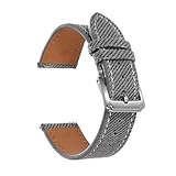 SiChouwz Cinturino For Orologio In Denim Vintage, Cinturino In Pelle Cucita, 18 Mm, 20, 22, For Smartwatch A Sgancio Rapido, Marrone(Grey-silver,18mm)