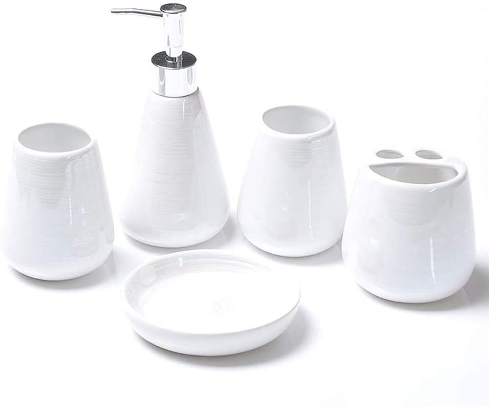 Dozownik mydła w łazience 5-częściowy Zestaw Akcesoriów Łazienkowych O Perłowym Wyglądzie Zestaw Do Kąpieli, Ceramiczny Zestaw Do Kąpieli Z Dozownikiem Mydła W Płynie Itp, Wielokolorowa Butelka Z Pom