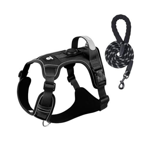 Image of No Pull Harness Working Training Easy Control Pet Vest with Handle-Dog Harnesses Reflective Adjustable with A Free Heavy Duty 5ft Dog Leash(Black，S)