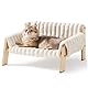 MEWOOFUN Katzensofabett für große Katzen und Kätzchen, stabiles Katzenbett aus Holz, kleines Hundebett (Beige, M)