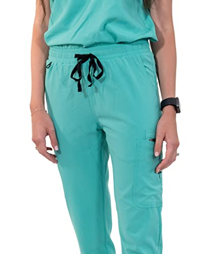 Image of Mim Jogger Scrub Pants for Women, Skinny Leg Joggers, Burgundy, Black, Navy Blue, Green