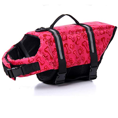 Haocoo Dog Life Jacket Vest Saver Safety Swimsuit Preserver With Reflective Stripes/Adjustable Belt Dogs?Pink Bone,M #TOP7