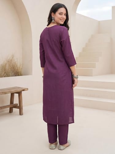 Image of INDO ERA Women's Silk Blend Floral Embroidered Thread Work Kurta & Pant with Dupatta Set