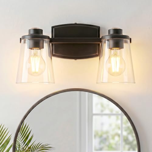 Image of Bathroom Light Fixture, 14 Inches 2-Light Matte Black Vanity Light