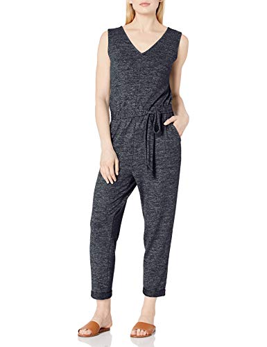 Amazon Brand - Daily Ritual Women's Cozy Knit Sleeveless Tie-Waist Jumpsuit, Black Marl, Medium