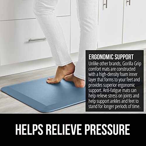 Image of GORILLA GRIP Cushioned Antifatigue Kitchen Mat for Floor, 48x20, Sky Blue | 3 /4 Inch Thick Ergonomic Office Standing Desk Mats, Waterproof and Stain Resistant Pebbled Top, Supportive Padded Foam Rug