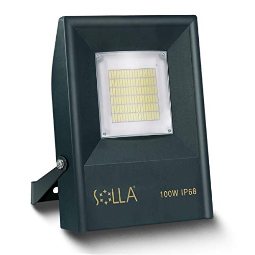 SOLLA Professionale 4KV Überspannungsschutz Außen-Flutlicht 100W, 9000LM 5000K Tageslicht Weiß, IP68 Wasserdichter LED- Scheinwerfer für Hinterhof, Garten, Garage, Lager, Dach