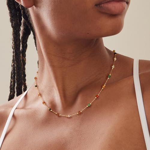 Fettero Dainty Beads Choker Neckces for Women - 14K Gold Plated Beaded Necklace Summer Beach Choker Boho Gold Necklace for Women Jewelry
