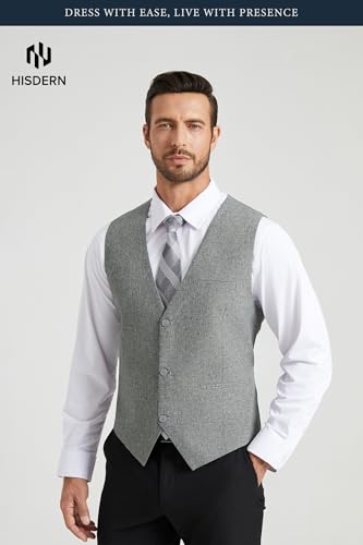 Image of HISDERN Mens Suit Vest Business Casual Dress Waistcoat Vest Solid Color Formal Wedding Vests for Suits or Tuxedo
