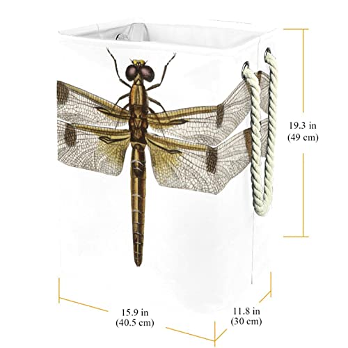 Panier à linge marron motif libellule imperméable avec poignées pour linge sale