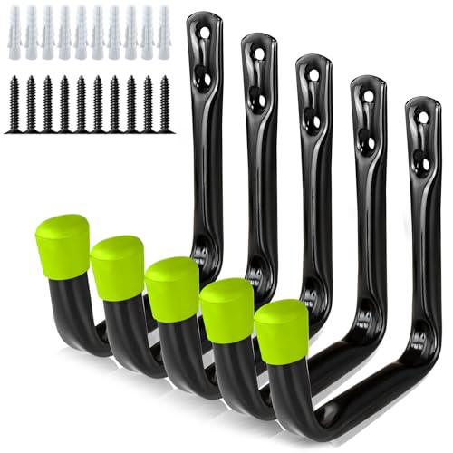 Dreecy J Utility Hooks for Hanging Heavy Duty Garage Storage Utility Hooks for Garage Wall, 5 Pack (Green)