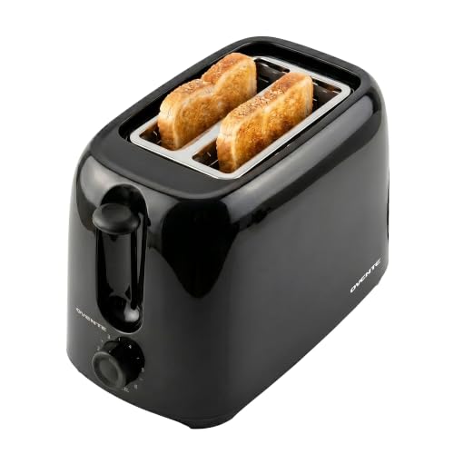 Image of OVENTE Electric 2 Slice Toaster Machine with 6-Shade Browning Selector Setting, Compact Design and Removable Crumb Tray, 700W Power Perfect for Toasting Bread, Thin Bagels and Waffles, Black TP2210B
