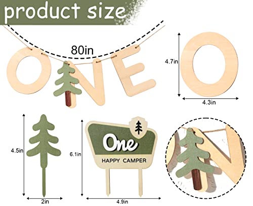 One Happy Camper Wood Banner/Cupcake Topper Set - Camping Cake Topper, Woodland Birthday Party Decoration, One Happy Camper Birthday Banner, First High Chair Wood Safari Jungle Garland For Baby Shower Boy/Girl(Wooden One Happy Camper 1St Birthday Toppers/Banner Set) #TOP1