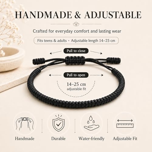 NAMASTE Glücksarmband Schwarz – Yoga Geschenk, Makramee Armband mit Karte – Bild 5