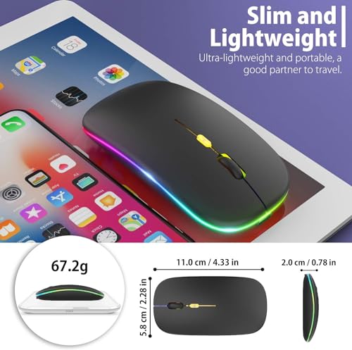 Image of LED Wireless Mouse, Slim Silent Mouse 2.4G Portable Mobile Optical Office Mouse with USB & Type-c Receiver, 3 Adjustable DPI Levels for Notebook, PC, Laptop, Computer (Black)
