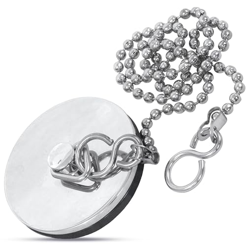 1PC Chrome Sink Plug with Chain for Bath or Kitchen - 45mm (1.3/4 Inch) with Ball Type and S Hook Shaped Chain Made of Stainless Steel 450mm (18 Inch)