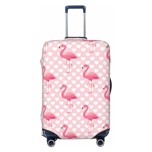 Cute Flamingo With Heart Luggage Cover Washable Elasticated Luggage Covers For Suitcase Tsa Approved Stylish Dust And Scratch Resistant Luggage Case Protector For Kids And Adults