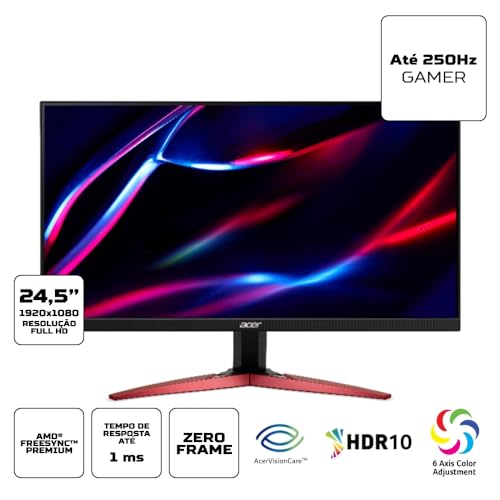 Monitor Gamer Acer Nitro KG251Q Tela de 24,5 Full HD 250Hz Displayport LED VA Tecnologia HDR10 6Axis