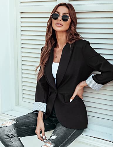 Genhoo Black Blazer For Women Lapel Collar Coat Long Sleeve Blazer Outerwear Black L #TOP2