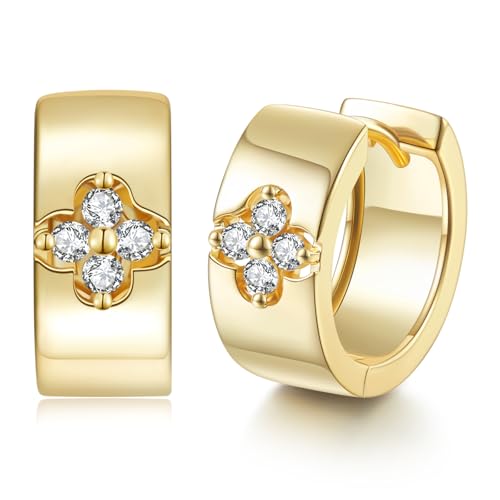 Clover Moissanite Hoop Earrings for Women, Four Leaf 14K Gold/White Gold Plated Sterling Silver Post Hoops for Wedding Engagement Bridal, Gift for Anniversary Birthday Mothers Day