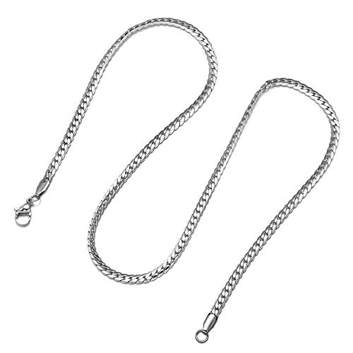 Yellow Chimes Trendy Classic Stainless Steel Flat Curb Chain Silver Necklace for Men and Boys (24 Inch)