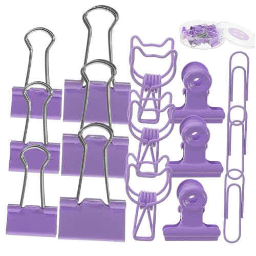 UTHCLO 1箱 票据? 箱 パープル 事務用多機能クリップ 高耐久メタル製 省スペース収納 書類整理に デスク便利グッズ