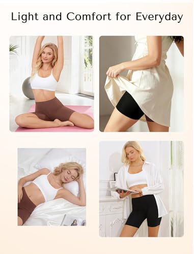 Image of voenxe Women Cotton Boy Shorts Underwear,Lady Boxer Brief,High Waist Anti Chafe Short for Under Dress,Soft Biker Panty 4Pack