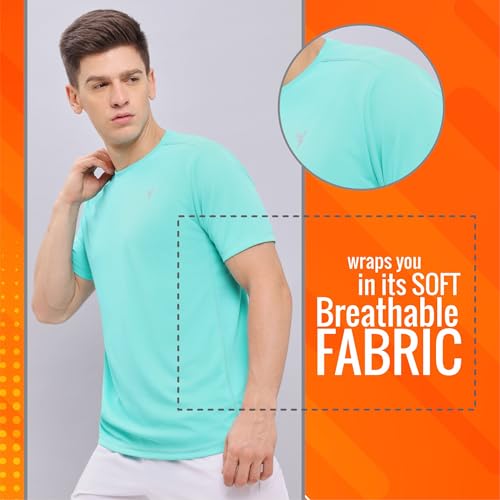 Image of TECHNOSPORT Men's Slim Fit Polyester Activewear Sports T-Shirt with Moisture-Wicking Comfort for Workout, Running & Gym