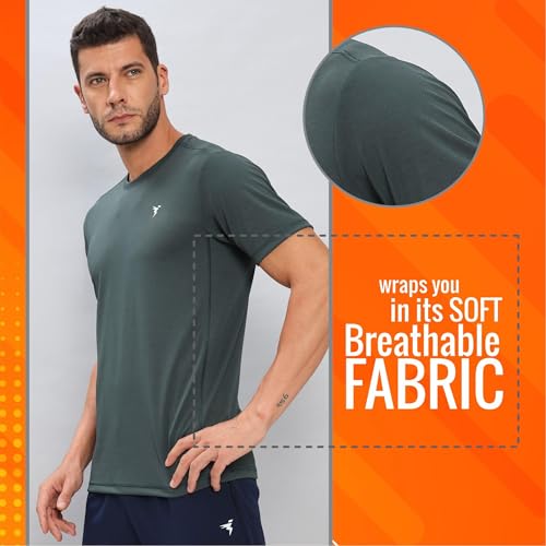Image of TECHNOSPORT Men's Slim Fit Polyester Activewear Sports T-Shirt with Moisture-Wicking Comfort for Workout, Running & Gym
