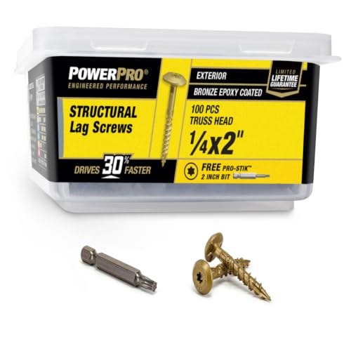 Power Pro Structural Lag Screws, 1/4in x 2in, 100 Pieces, Bronze by Power Pro - Used condition - US$26.24