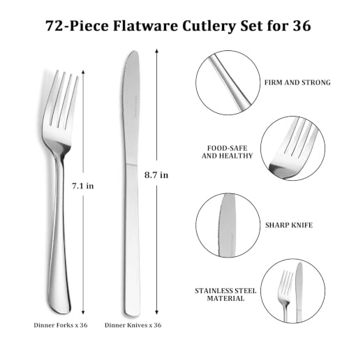 Image of 72 Pieces Stainless Steel forks and knives Dinner Flatware Set