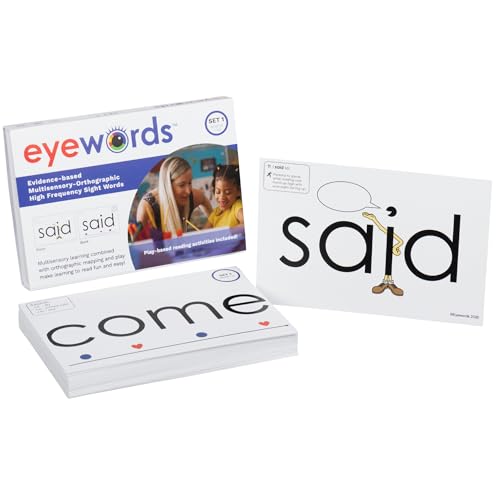 Eyewords Sight Word Flash Cards with Sound Mapping & Phonics, Set 1 (High-Frequency Words 1–50) - Picture-Embedded, Multisensory Learning for Pre K - Grade 3 - Homeschool & Classroom Use - Model EW-25