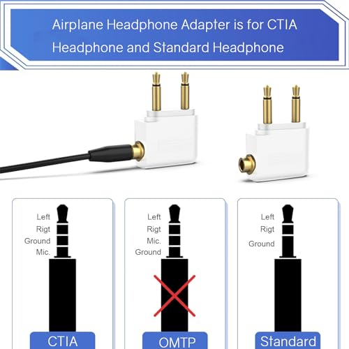 2 sztuki adapter do słuchawek samolotowych – pozłacane złote, gniazdo stereo 3,5 mm audio do wszystkich linii lotniczych