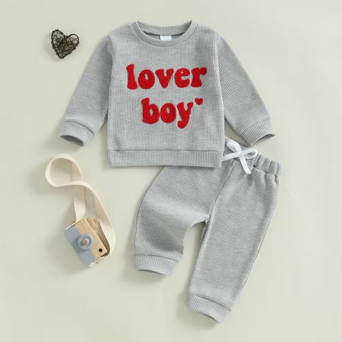 image for Lesimsam Toddler Baby Boy Valentines Outfit Letter Embroidery Long Sle