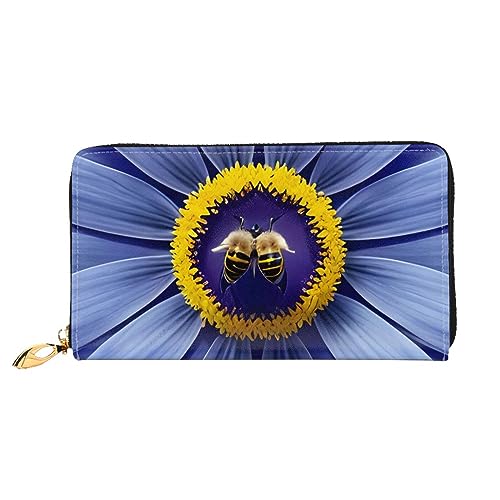 Portefeuille long femme fermeture éclair noir motif abeille
