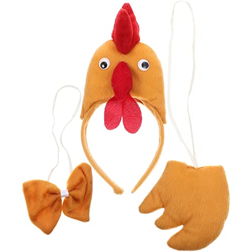 3pcs Chicken Costume Set, Plush Rooster Headband Chick Hairband with Bow Tie Tail Animal Fancy Dress up for Carnival Easter Cosplay Party Costume