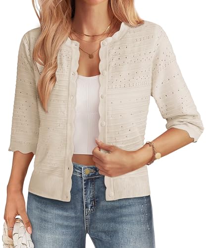 Image of GRACE KARIN Womens 3 /4 Sleeve Cardigan Sweater, Lightweight Cropped Cardigan Trendy, Dressy Casual Crochet Bolero Shrugs