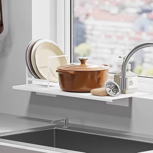 23.6” Window Sill Extender Plate, No Drill Carbon Steel Plant Shelf with Magnetic Base, Kitchen Countertop Extension Board for Indoor Garden (15.7” x 5.9”)