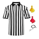 Men’s Referee Shirt Official Mens Ref Shirt Jersey Short Sleeve Football Soccer Halloween Costume L