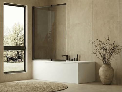 SOULHOME - Mampara Bañera Frontal Abatible y Extensible (Ancho 70-121cm) Cristal 6mm Antical - Perfil Negro H=150cm