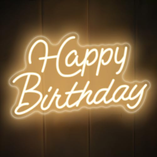 Image of Happy Birthday Neon Sign, Birthday Neon Light Up Sign for Birthday Party Backdrop Decoration, Warm White, 16.5x9.8 inch